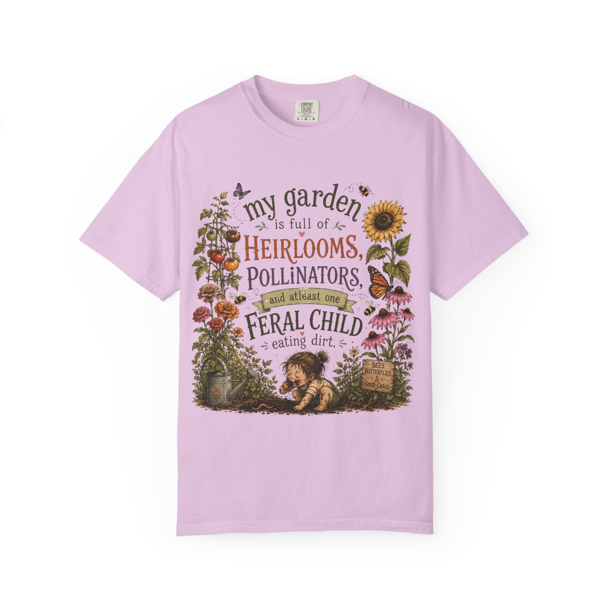Garden Lover T-Shirt — “My garden is full of heirlooms, pollinators...feral child” Vintage Botanical Tee