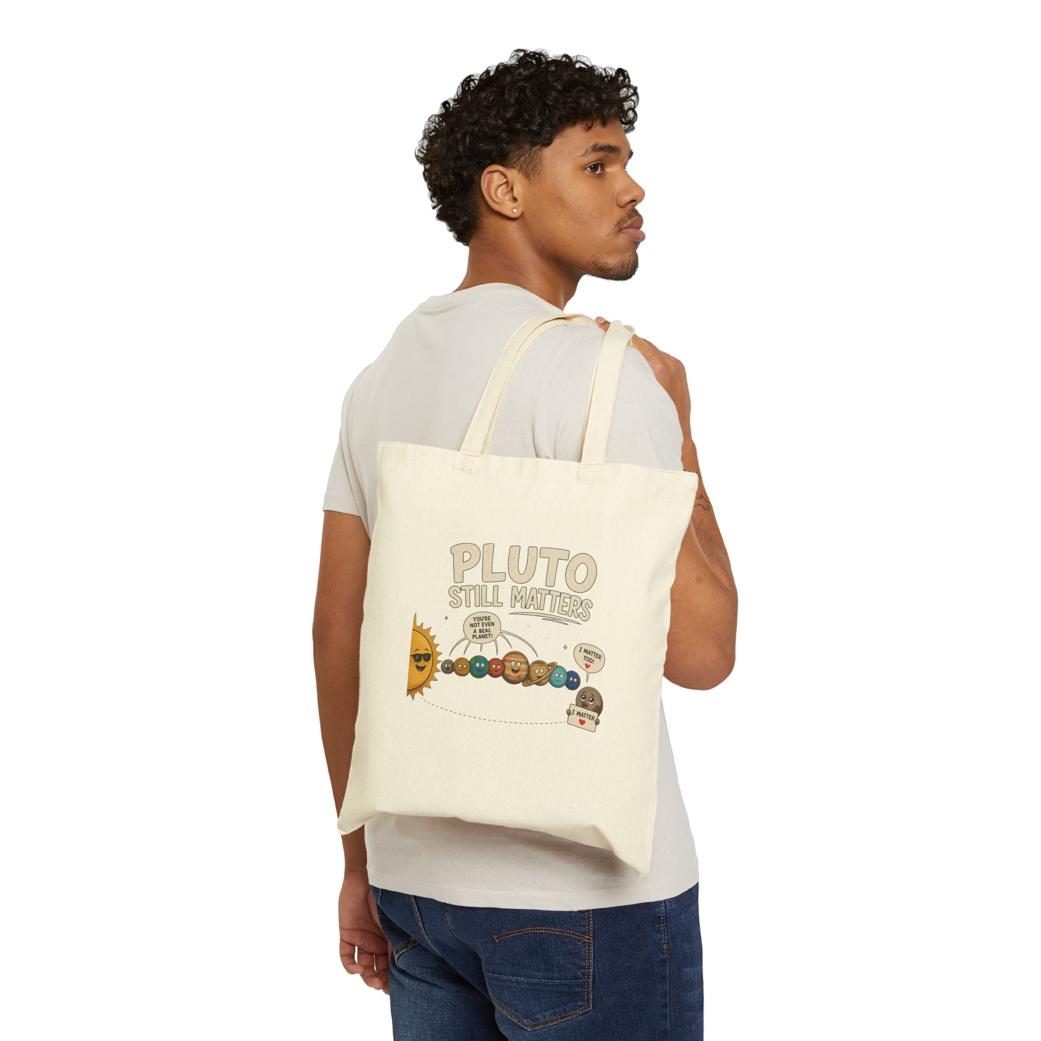 Tote Bag — "Pluto Still Matters" Retro Solar System Cotton Canvas Tote
