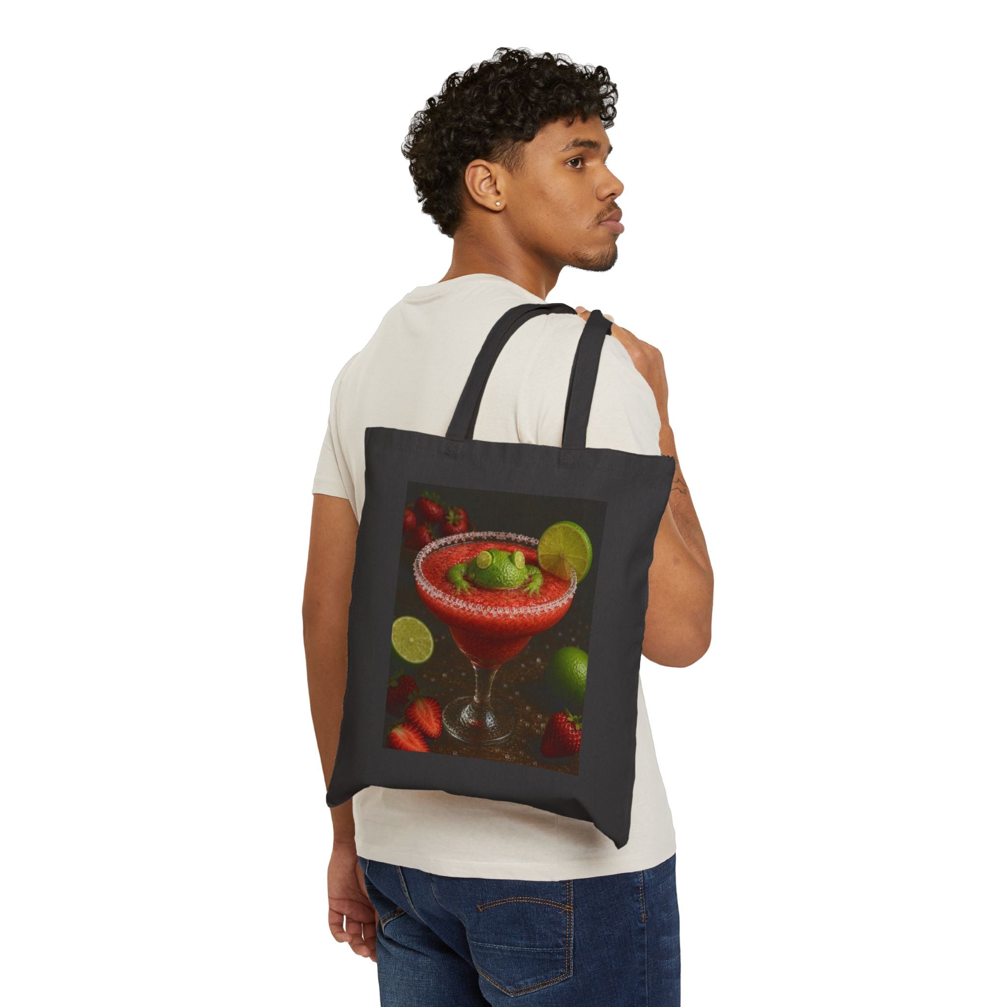 Tote Bag — Strawberry Margarita Cocktail Print Cotton Canvas Tote