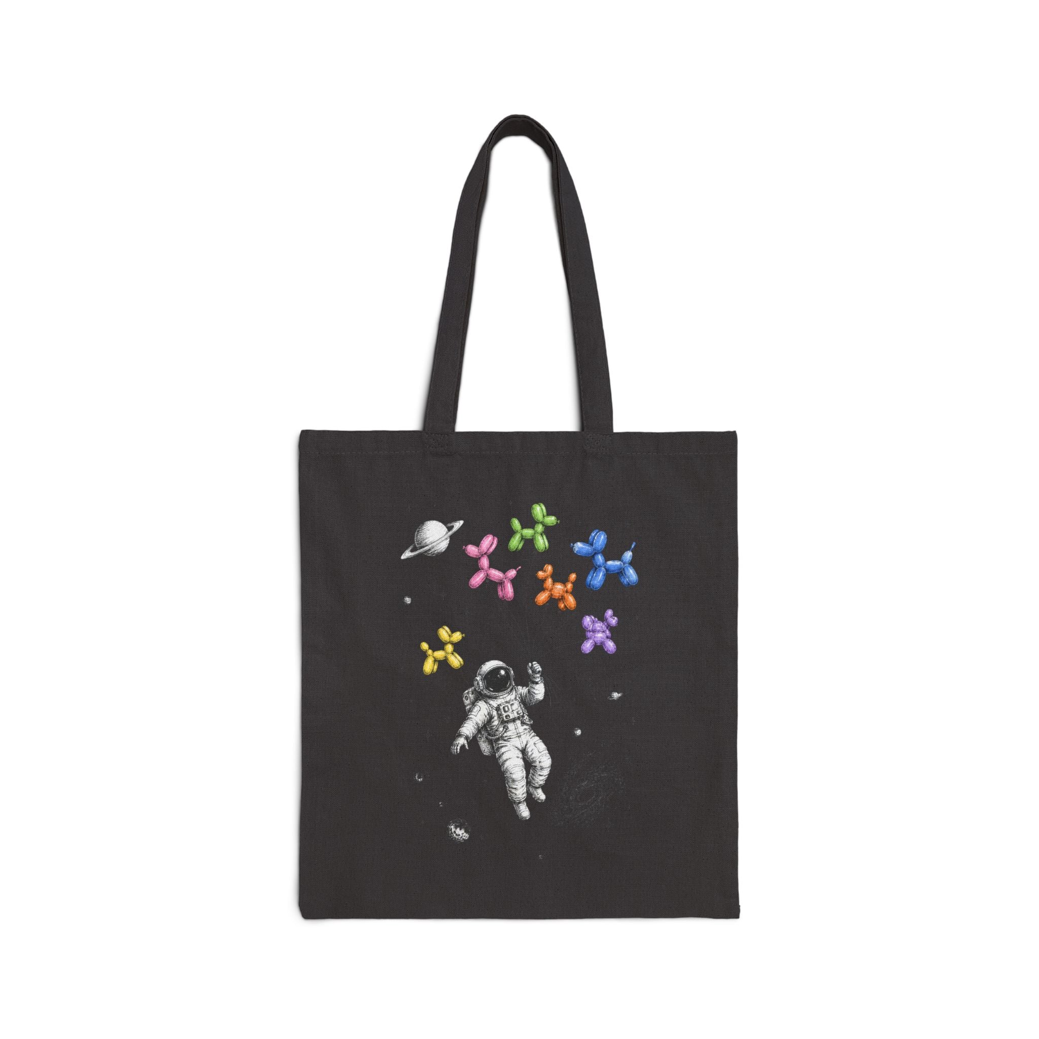 Astronaut Balloon Tote Bag — Space Explorer Canvas Tote with Colorful Balloon Animals