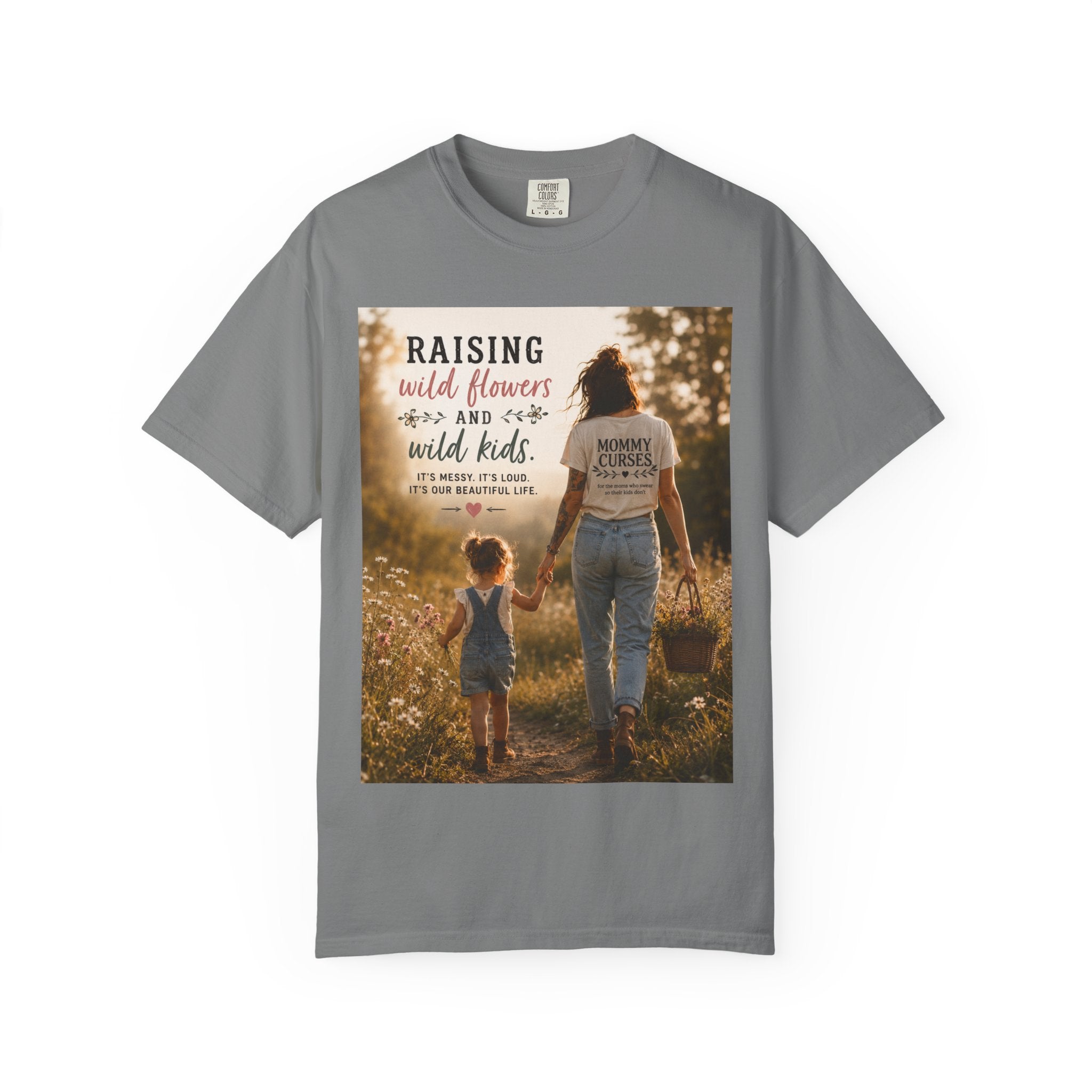 Mom & Daughter Photo T-Shirt — "Raising Wild Flowers and Wild Kids" Vintage Nature Tee
