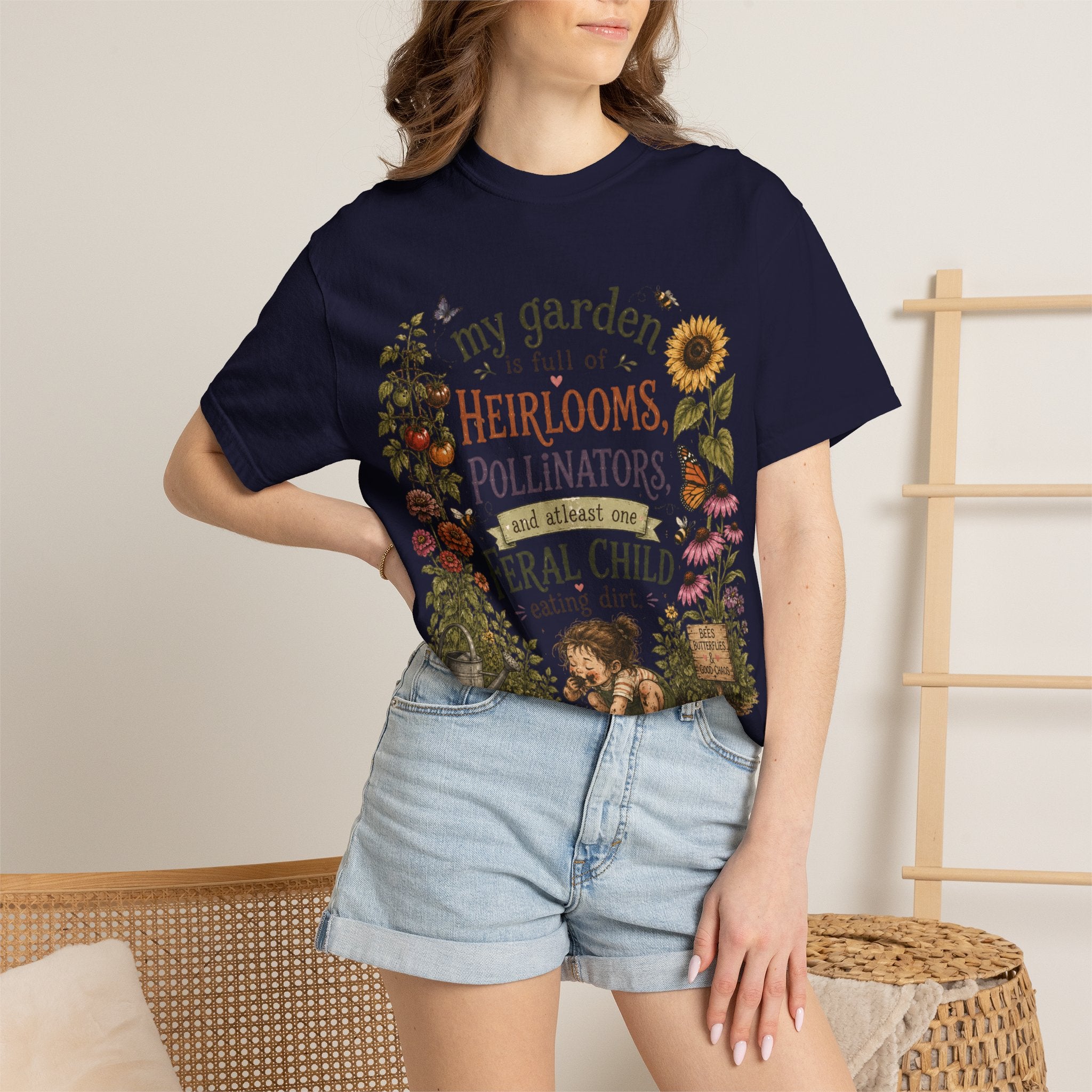 Garden Lover T-Shirt — “My garden is full of heirlooms, pollinators...feral child” Vintage Botanical Tee