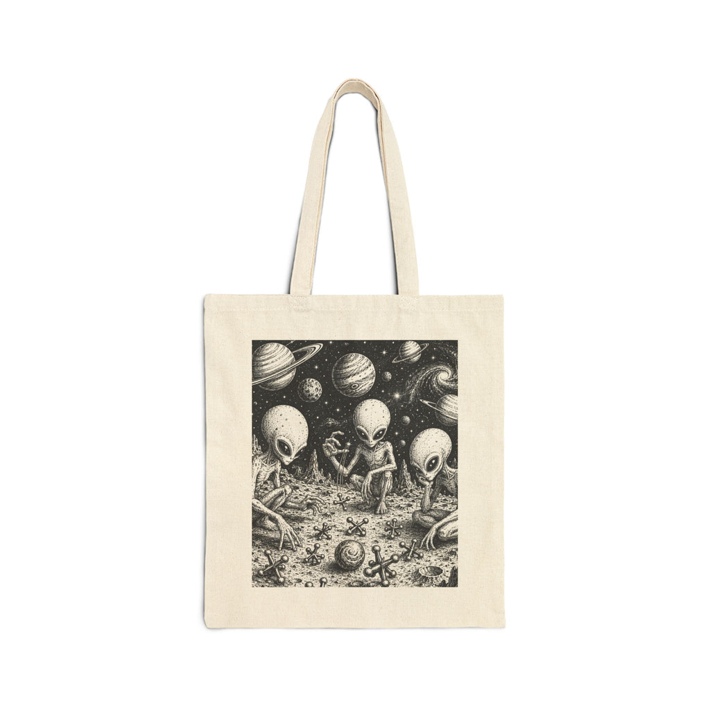 Alien Picnic Canvas Tote Bag — Cute Retro Space Aliens Illustration