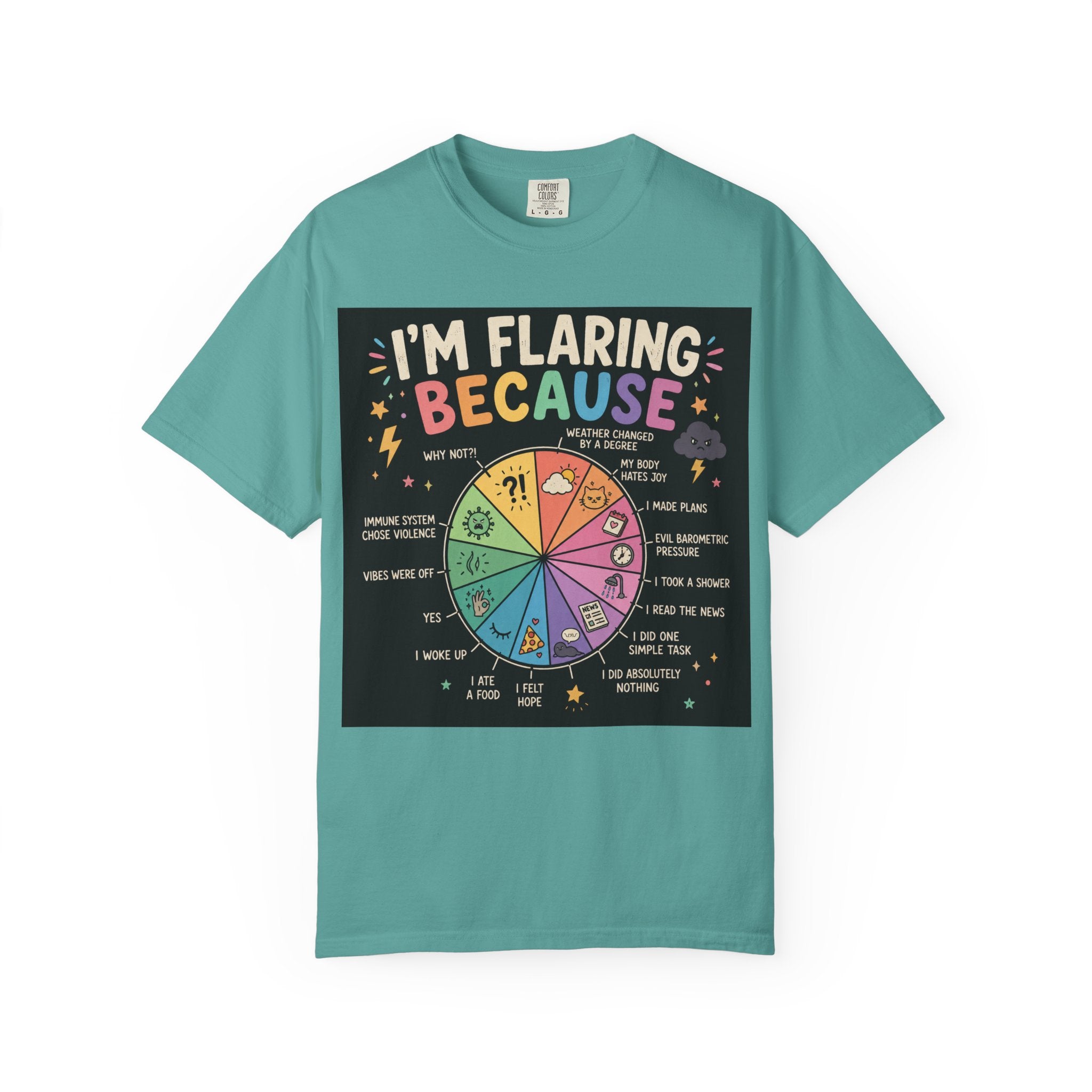Flair Wheel Graphic T-Shirt — "I'm Flaring Because" Medical Humor Tee
