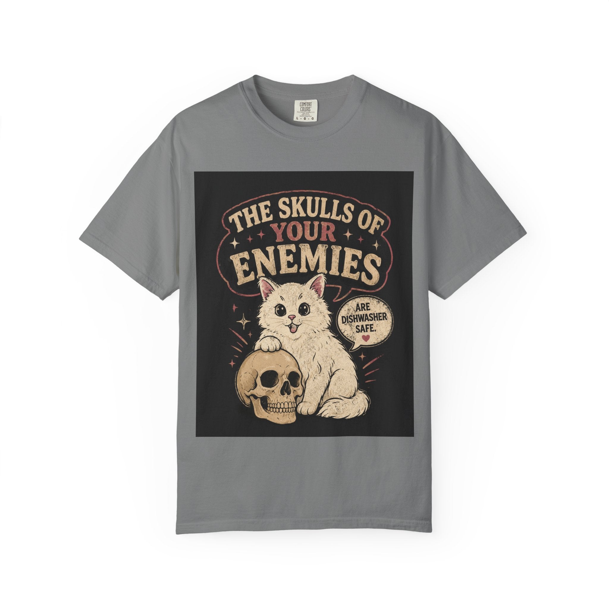 T-Shirt — “The Skulls of Your Enemies” Cute Cat & Skull Graphic
