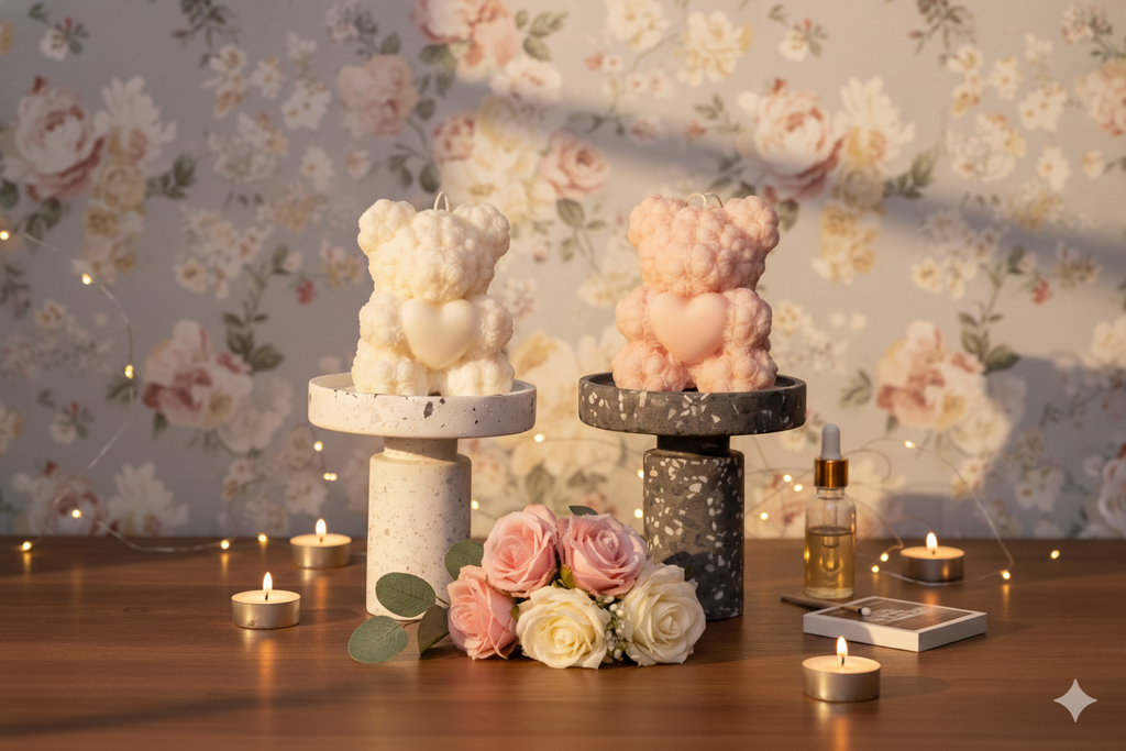 Rose Bear Candle | Sculptural Soy Wax Gift