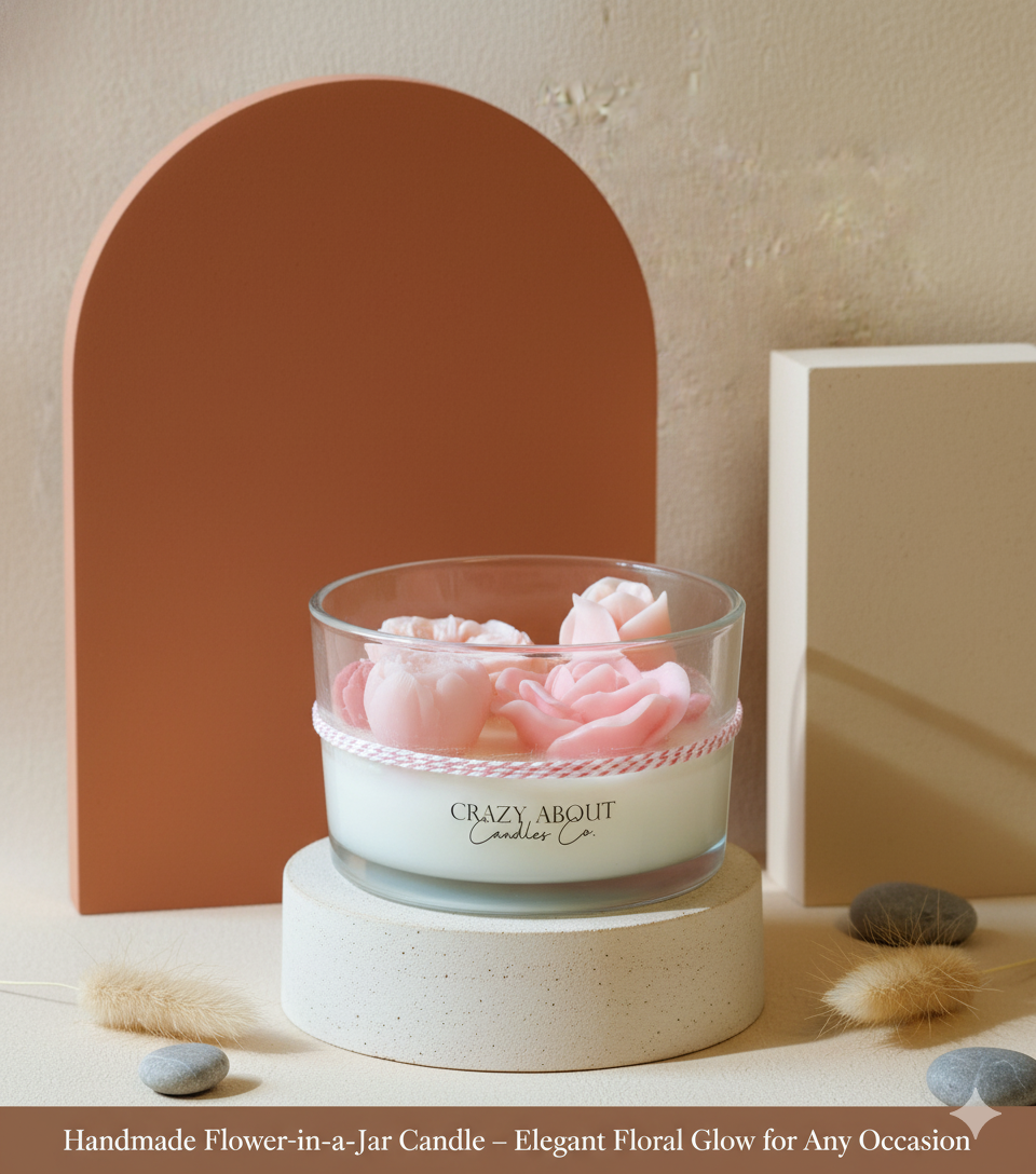 Large Rose-in-a-Jar Soy Candle – 16 oz | 60+ Hr Burn | 12 Scents
