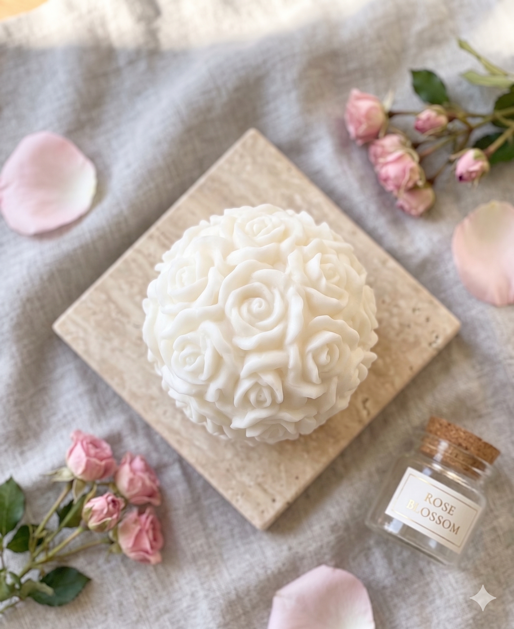 Rose Blossom Sculpture Candle – Hand-Poured Soy Wax | Ivory & Rose Pink